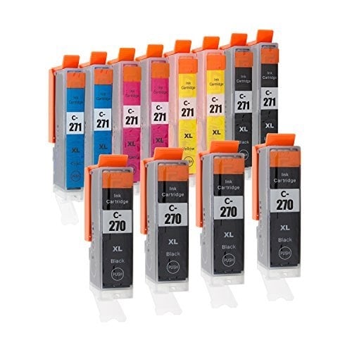 Compatible Canon Set of 12 High Yield Ink Cartridges: 4 PGI-270XL Pigment Black & 2 each of CLI-271XL Black / Cyan / Magenta / Yellow