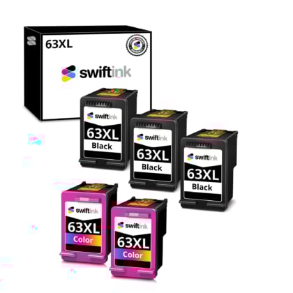 Remanufactured HP 63XL 5-Set High Yield Ink Cartridges: 3 Black and 2 Color