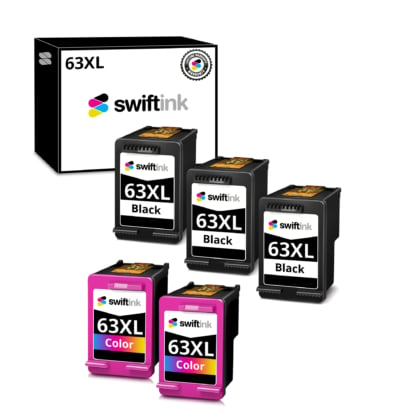 Remanufactured HP 63XL 5-Set High Yield Ink Cartridges: 3 Black and 2 Color