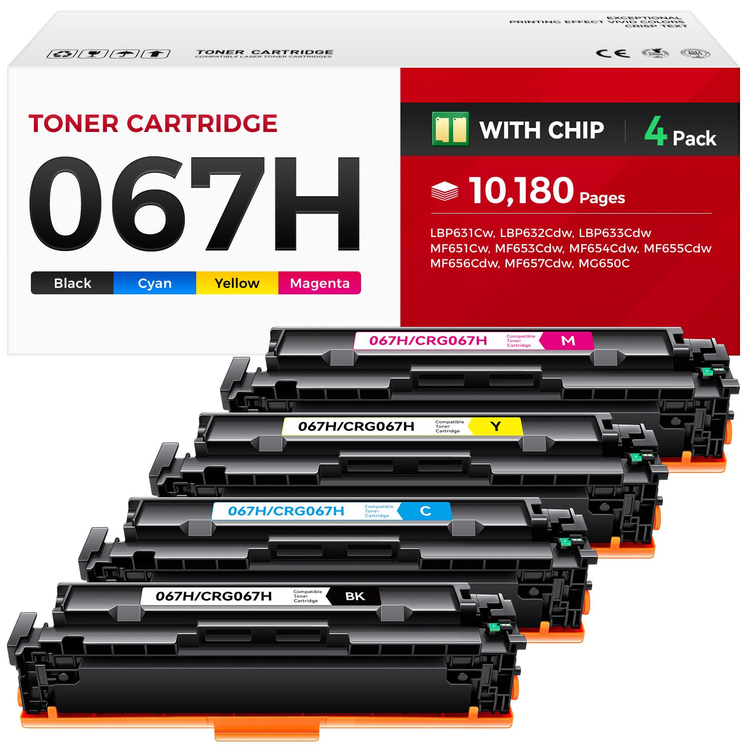 Compatible Canon 067H (Black, Cyan, Magenta, Yellow) Set of 4 High Yield Toners