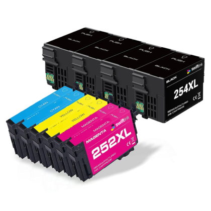 Remanufactured Bulk Set of 10 Ink Cartridges for Epson: 4 254XL Black & 2 each of 252XL Cyan, Magenta, Yellow