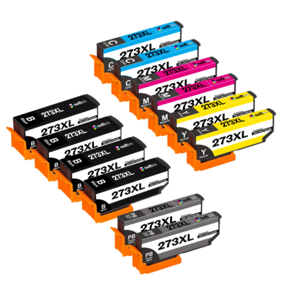 Remanufactured Epson 273XL 12-Set Ink Cartridges: 4 Black & 2 each of Photo Black / Cyan / Magenta / Yellow