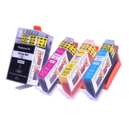 Compatible HP 923 / 923e (XL) 4-Set High Yield Ink Cartridges: 1 each of Black / Cyan / Magenta / Yellow