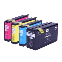 Compatible HP 936 / 936e (XL) 4-Set High Yield Ink Cartridges: 1 each of Black / Cyan / Magenta / Yellow