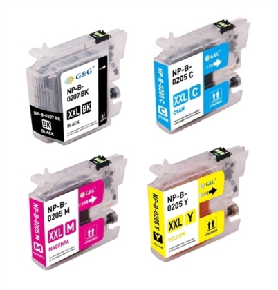 Compatible Bulk Set of 4 Ink Cartridges for Brother LC207 and LC205: 1 Each of Black, Cyan, Magenta, Yellow