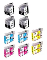 Compatible Bulk Set of 10 Ink Cartridges for Brother LC209 and LC205: 4 Black & 2 each of Cyan, Magenta, Yellow
