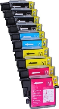 Compatible Brother LC61 10-Set Ink Cartridges: 4 Black & 2 each of Cyan / Magenta / Yellow