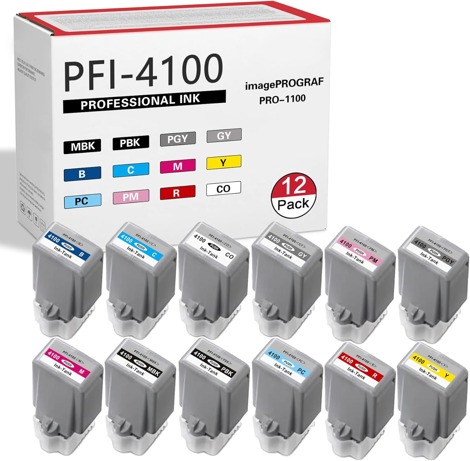 Compatible Canon PFI-4100 Bulk Set of 12 Ink Cartridges