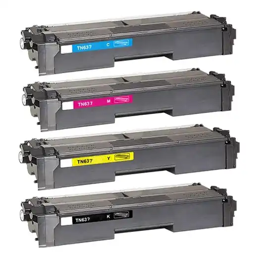 Set of 4 Brother Ultra High Yield Compatible TN637 Toners: BCMY