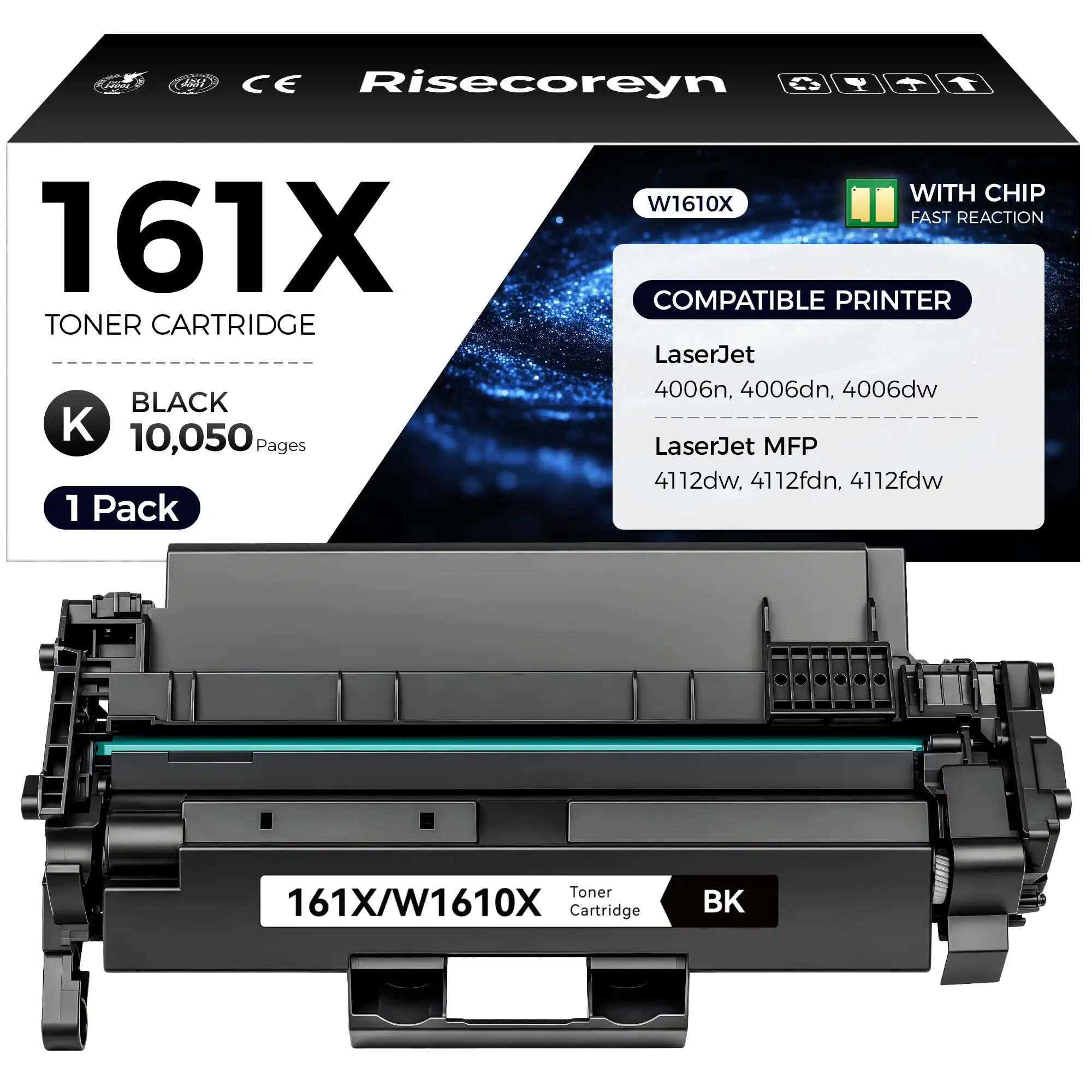 Compatible HP W1610X (161X) High Yield Black Toner Cartridge (10,000 Page Yield)