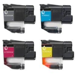 Compatible Bulk Set of 4 Ink Cartridges for Brother LC501XL: 1 Each of Black, Cyan, Magenta, Yellow