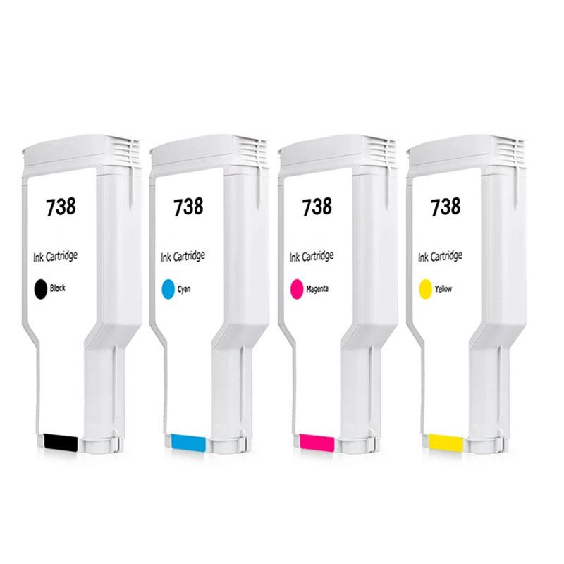 Remanufactured HP 738 4-Set DesignJet Ink Cartridges: 1 each of Black / Cyan / Magneta / Yellow (300 ml each)