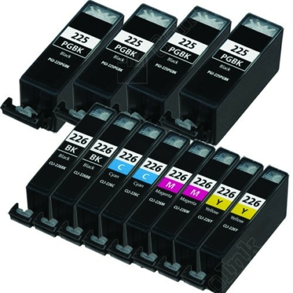 Compatible canon pgi225 & cli226 set of 12 ink cartridges: 4 pigment black pgi225, 2 each of cli226 b/c/m/y